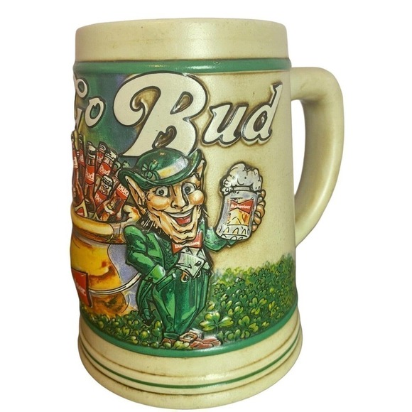 Budweiser Bud Vintage 1992 Leprechaun St. Patrick's Day Beer Stein Mug Shamr… - Picture 1 of 6